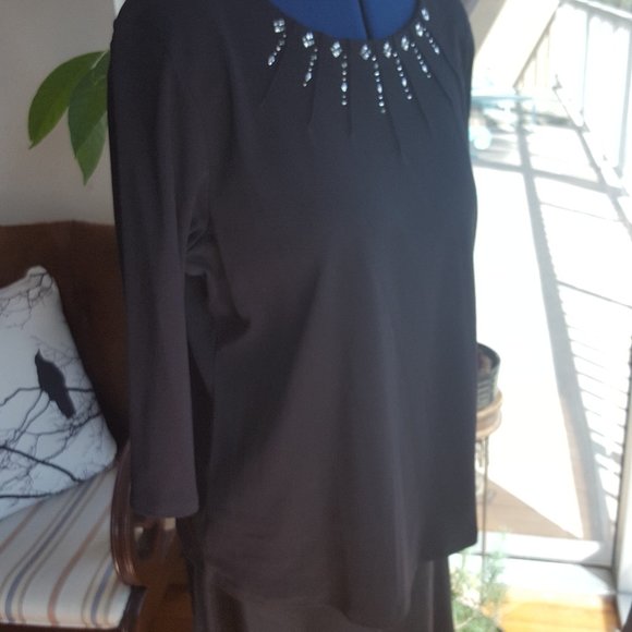 Embellished 3/4 sleeve tunic black top sz XL - Picture 5 of 8